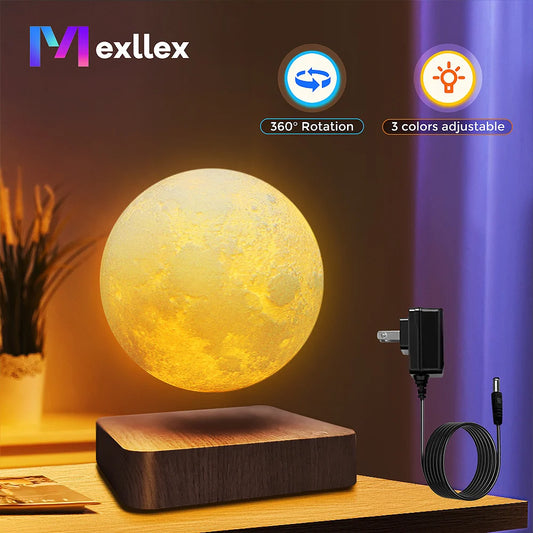 Mexllex Magnetic Floating Moon Lamp With Wooden Base and LEDs
