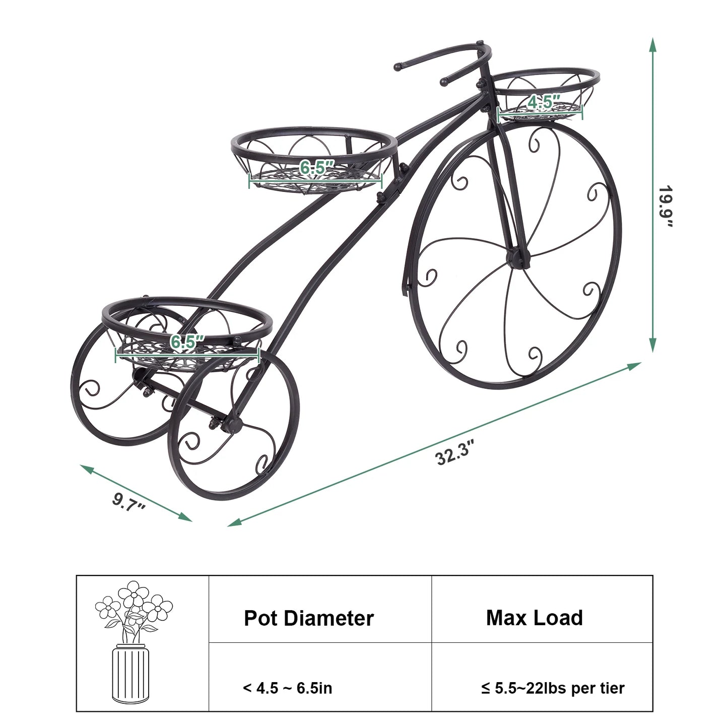 Wisfor 3 Tier Bicycle Shaped Metal Plant Stand Pot Holder