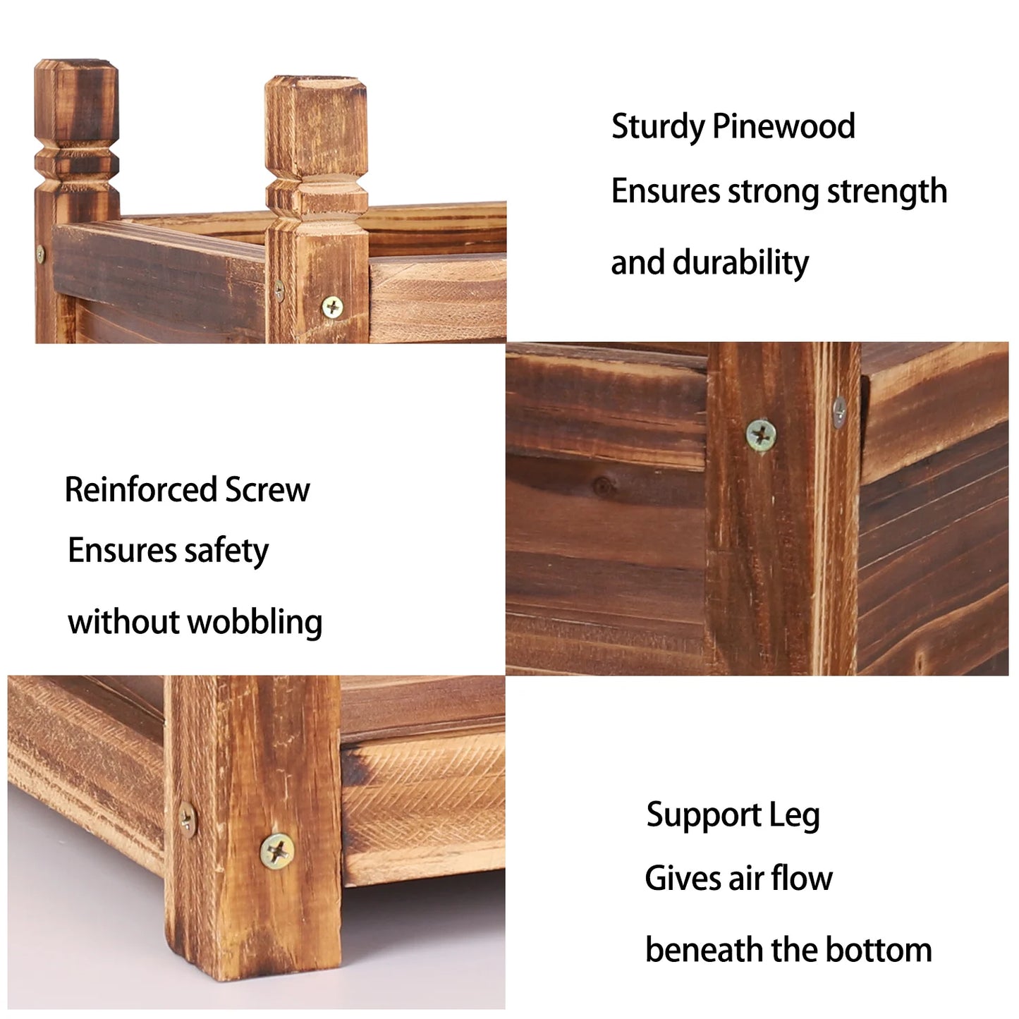 Wooden Raised Flower Bed Planter Box For Indoor Outdoor Gardens