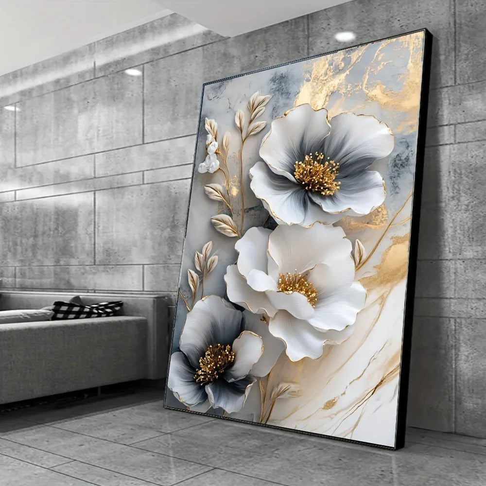 Modern Floral Canvas Mural Framed 3D Painting For Living Room