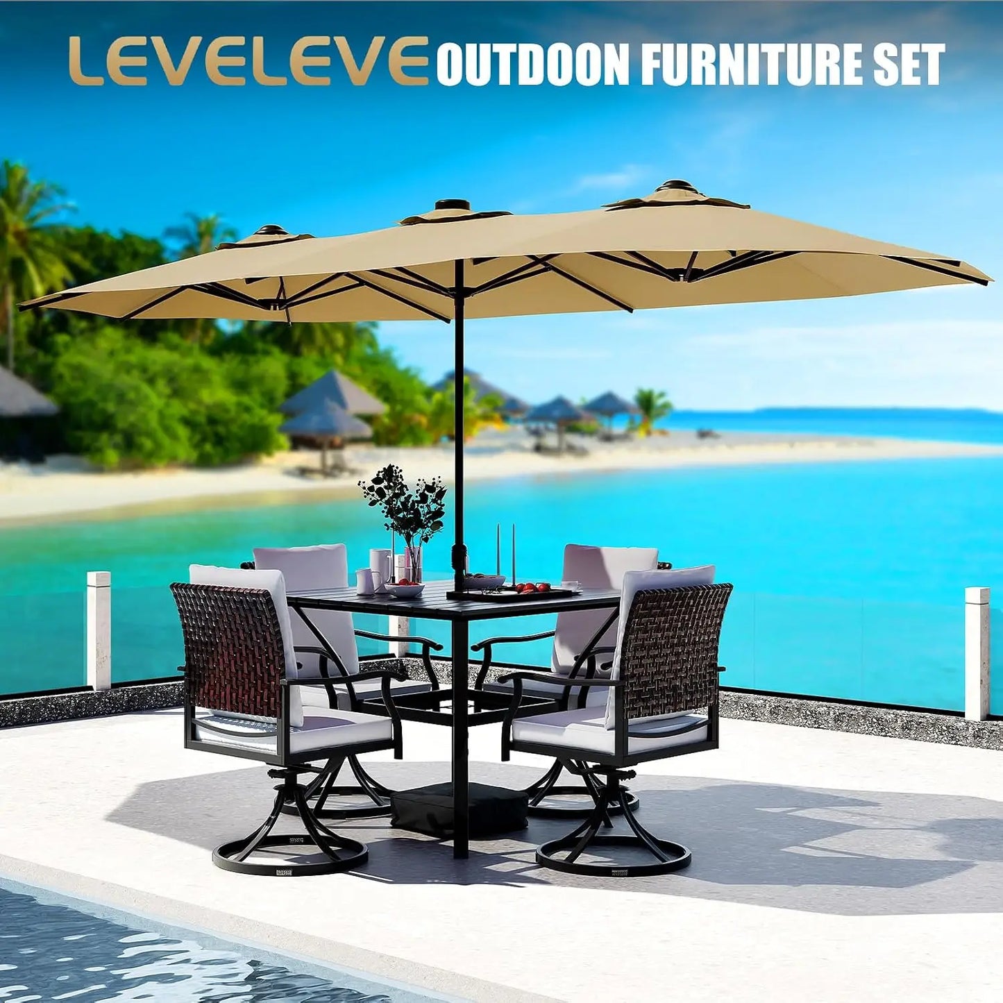 Rectangular Double Sided Outdoor Market Umbrella With Base Included
