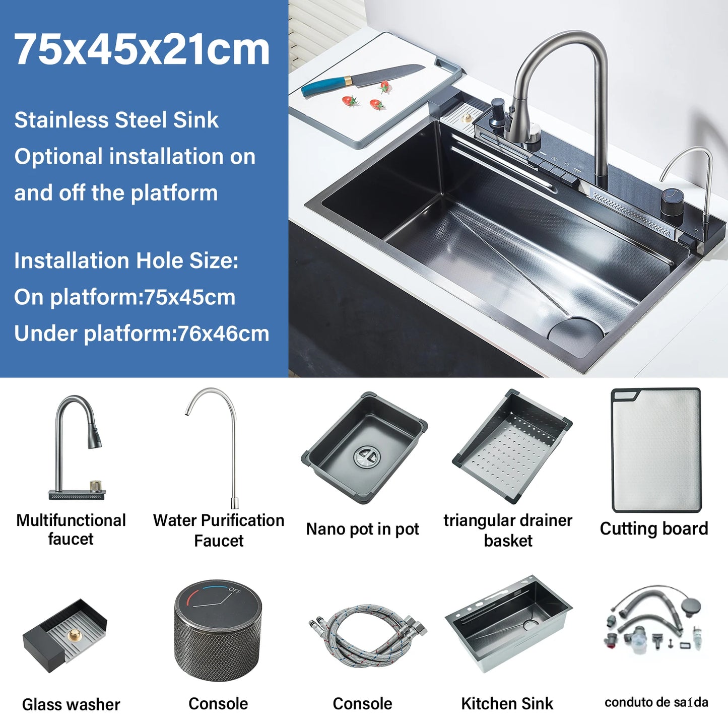Stainless Steel Kitchen Faucet Set With Rainfall Spout And Sprayer