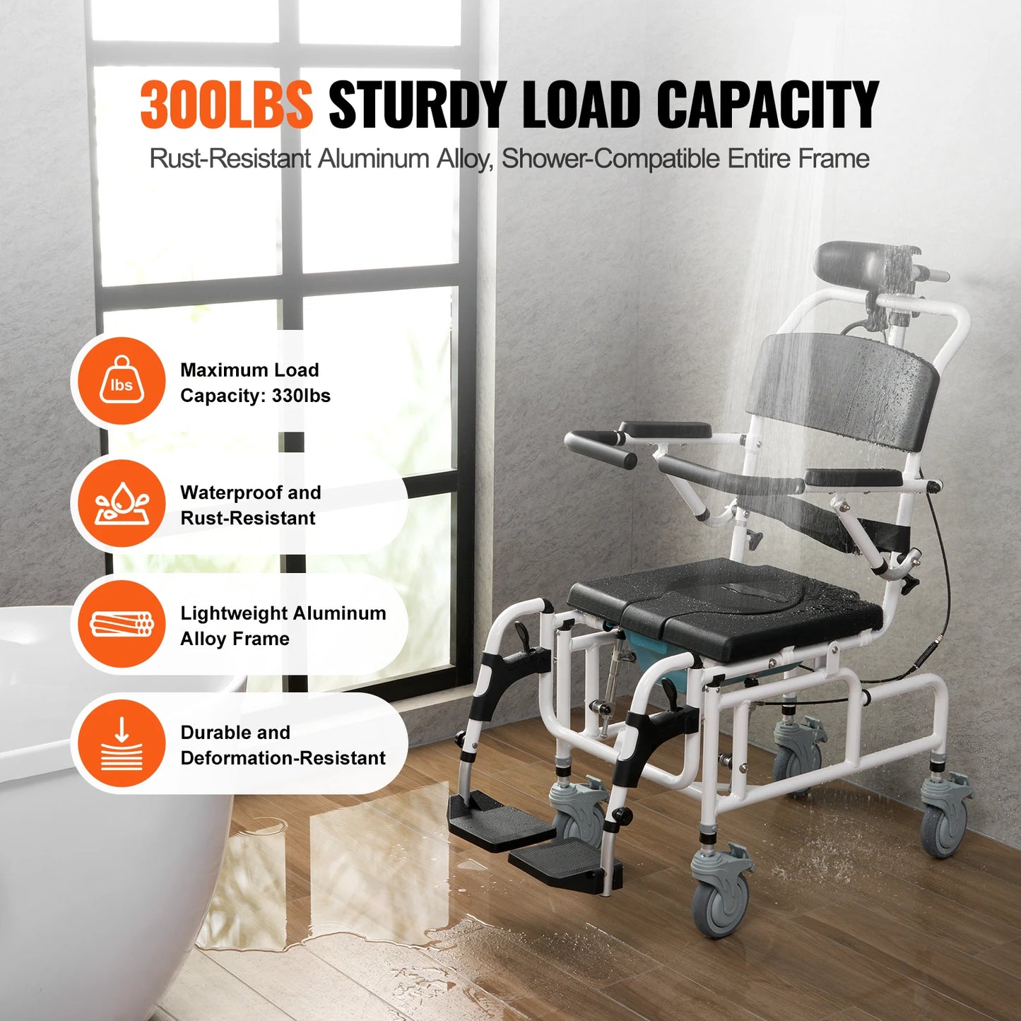 SucceBuy Shower Wheelchair Aluminum Alloy For Inside Shower Use 300 Lbs