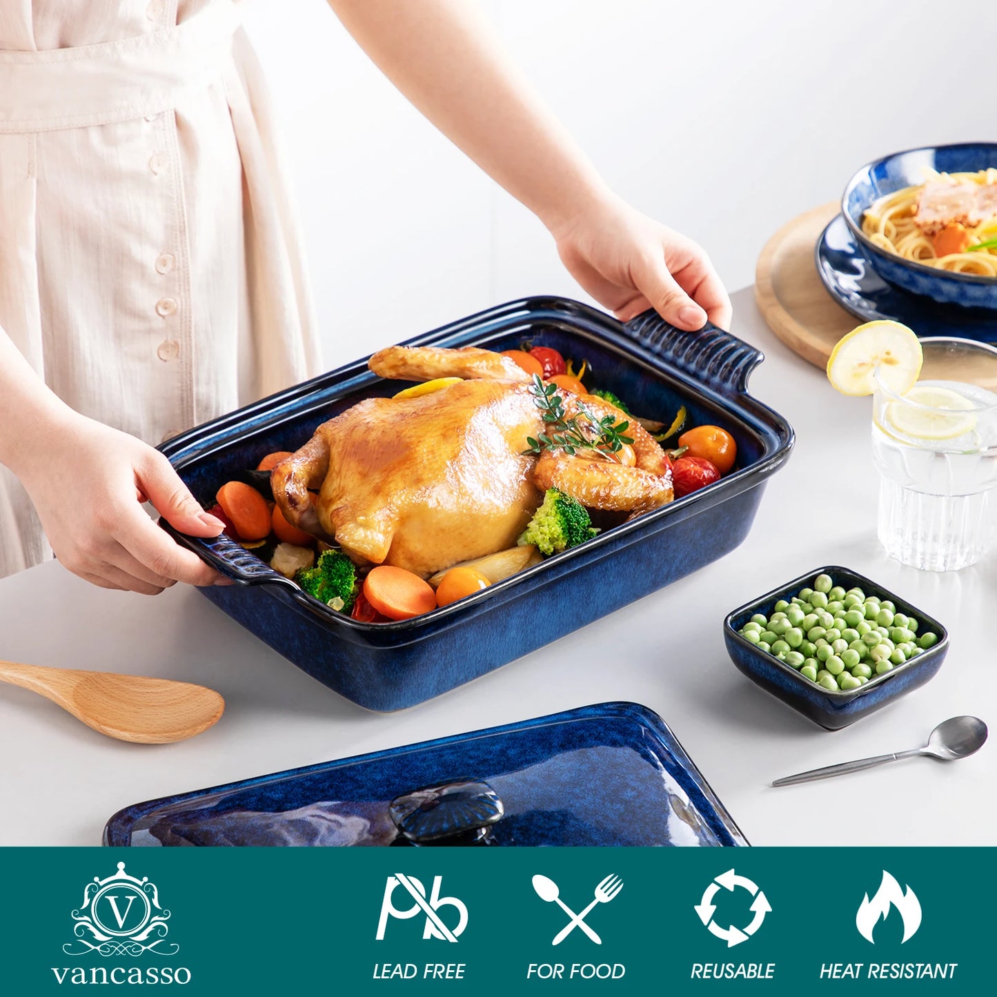 Starry Porcelain Casserole Baking Dish With Lid Microwave Safe