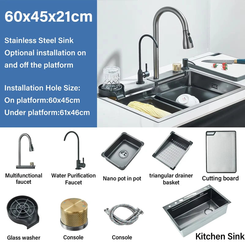 Stainless Steel Kitchen Faucet Set With Rainfall Spout And Sprayer