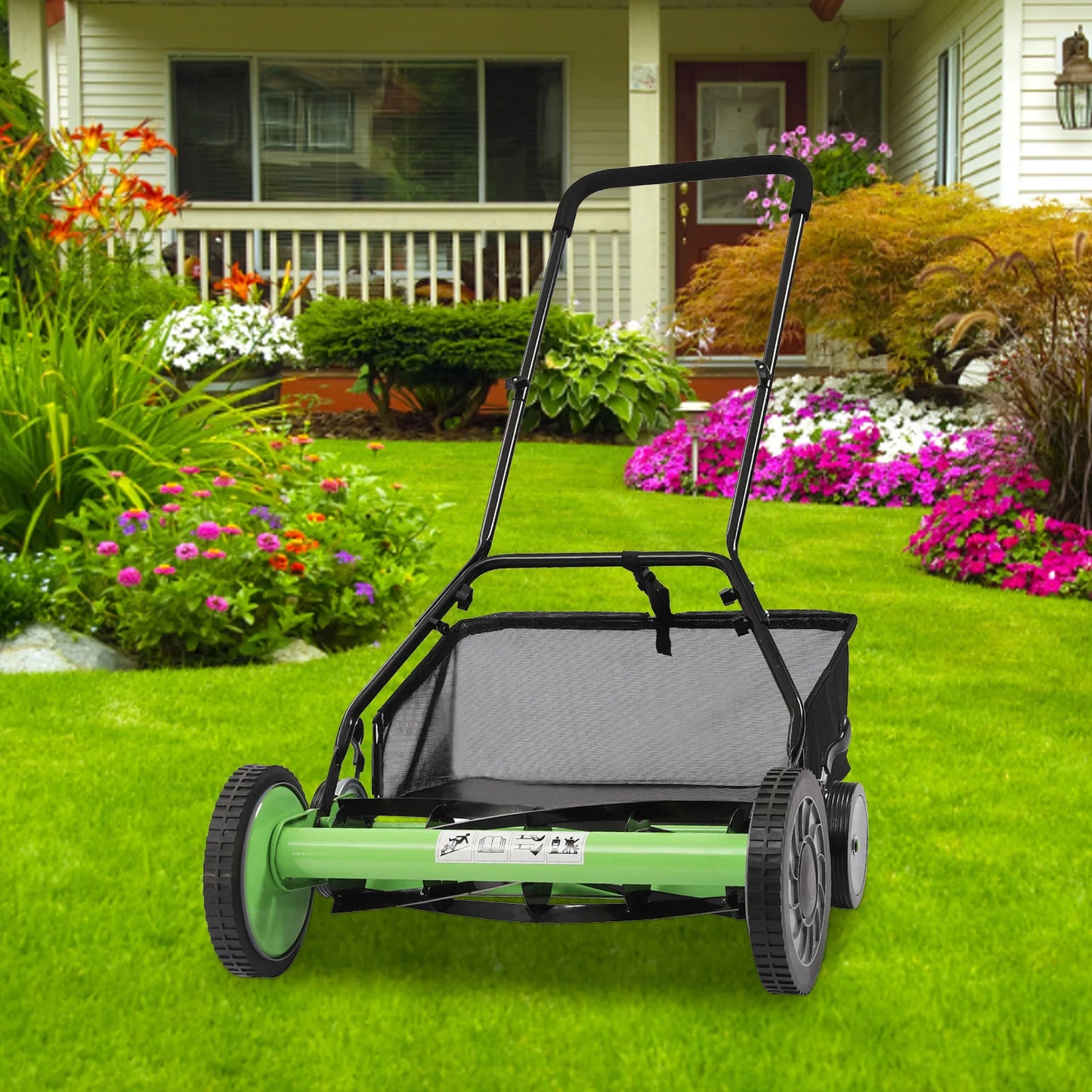 Push Reel Lawn Mower With Adjustable Cutting Height Catcher