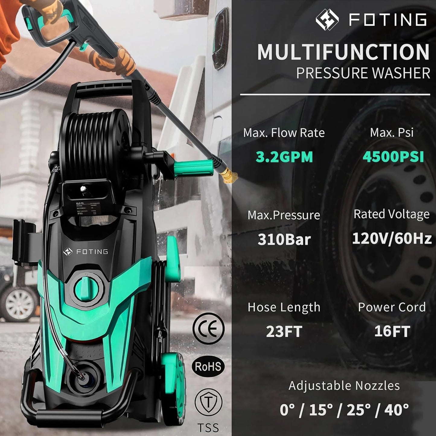 FF FOTING Electric Pressure Washer 4500 PSI With Foam Cannon