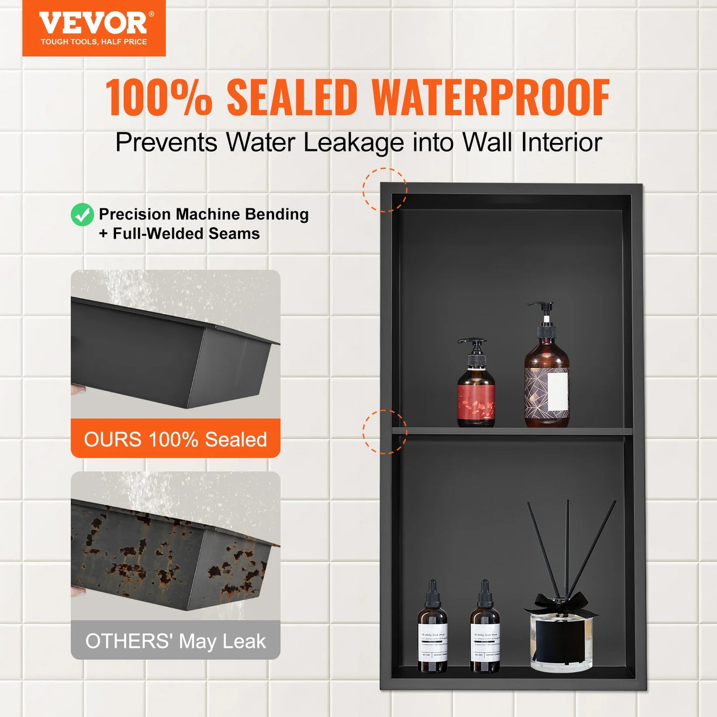 SucceBuy Stainless Steel Shower Niche Wall Inserted Recessed Double Shelves