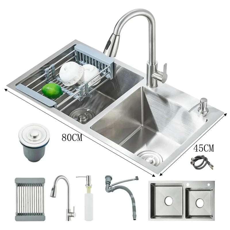 Stainless Steel Kitchen Faucet Set With Rainfall Spout And Sprayer