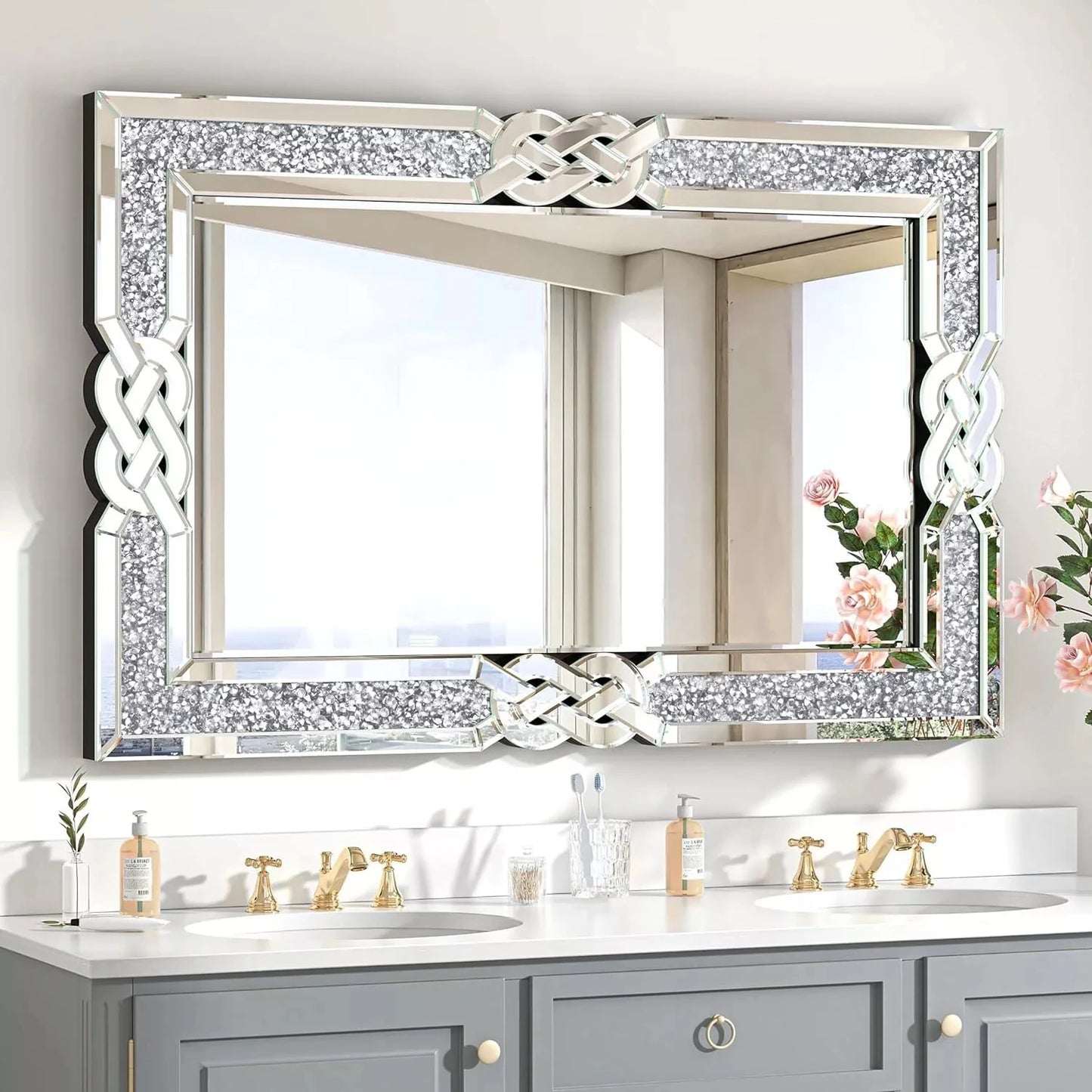Wisfor Crushed Diamond Wall Mirror With Crystal Frame