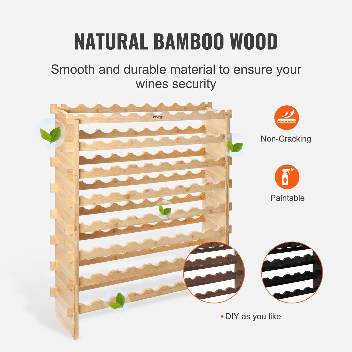 SucceBuy 8 Tier Stackable Bamboo Wine Rack Free Standing Storage