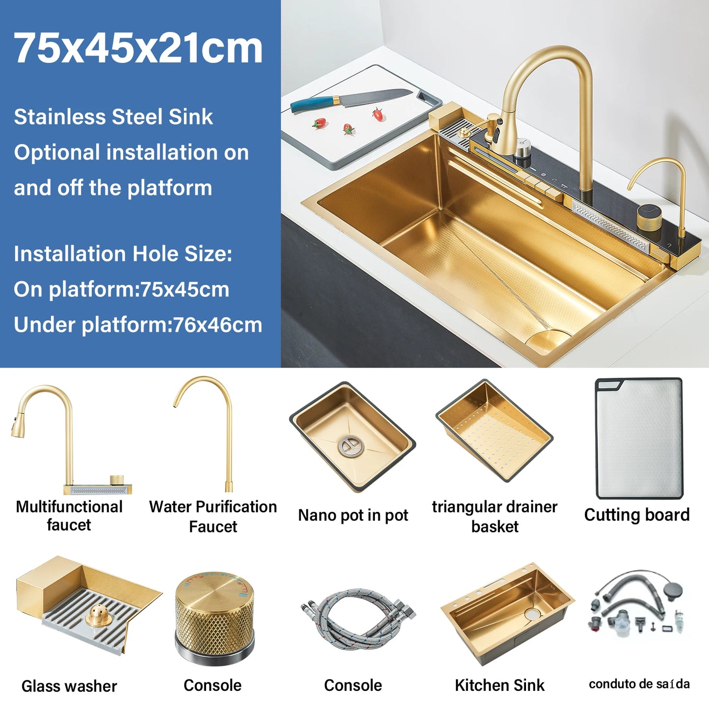 Stainless Steel Kitchen Faucet Set With Rainfall Spout And Sprayer