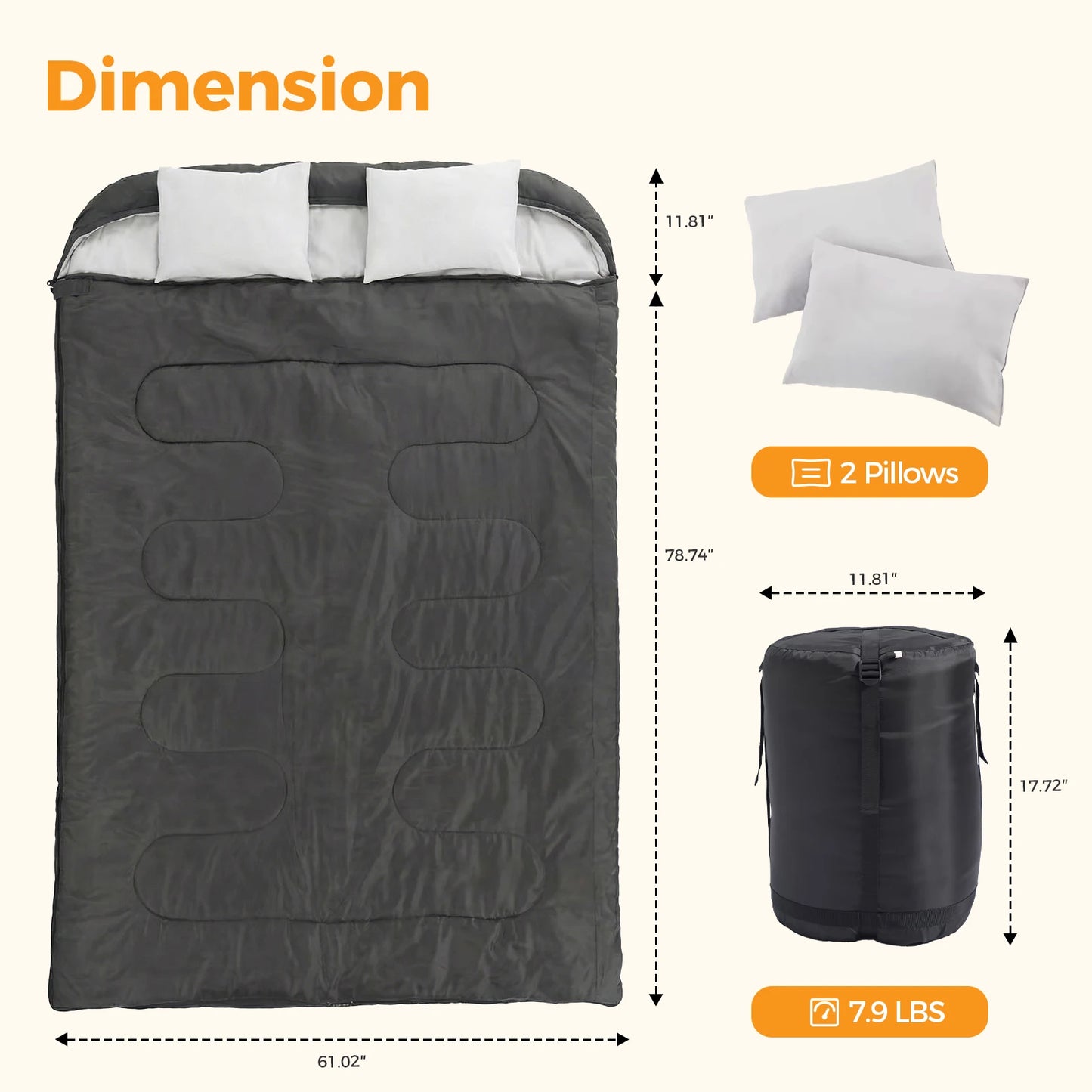 Double Sleeping Bag With Pillow For Two Person Three Season