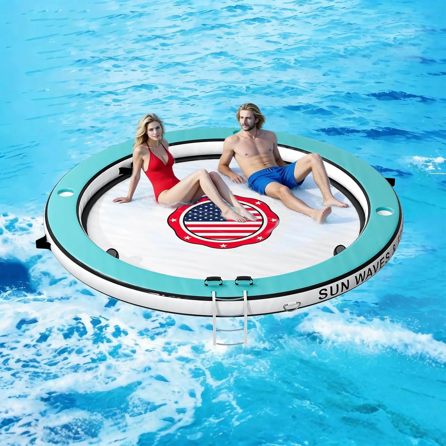 Float Ring With 6 Cup Holders Inflatable Water Hammock