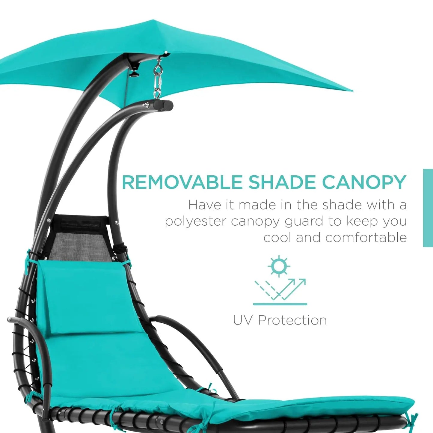 Curved Steel Outdoor Hanging Chaise Lounge With Built In Pillow