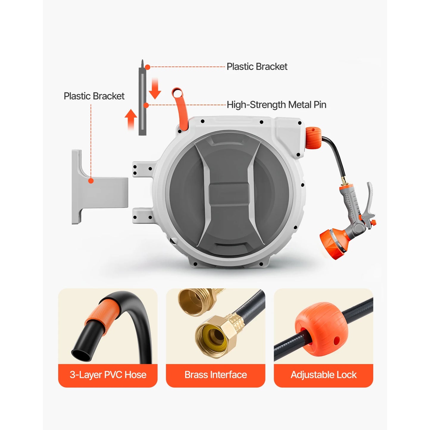 SucceBuy Retractable Garden Hose Reel 9 Pattern Nozzle Wall Mounted