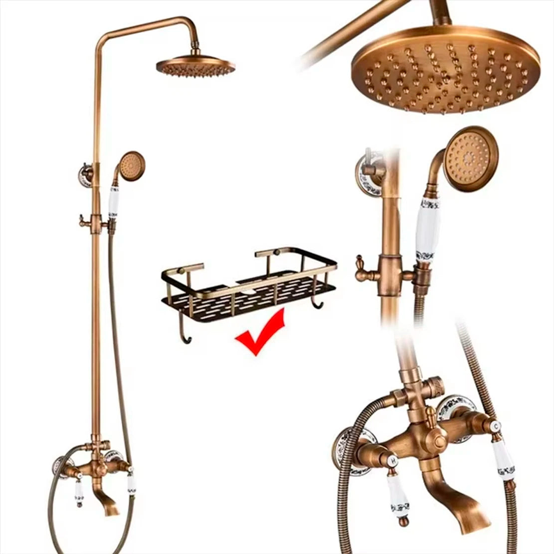 Suguword Shower Faucet Set With Rainfall Head Handshower Wall Mount