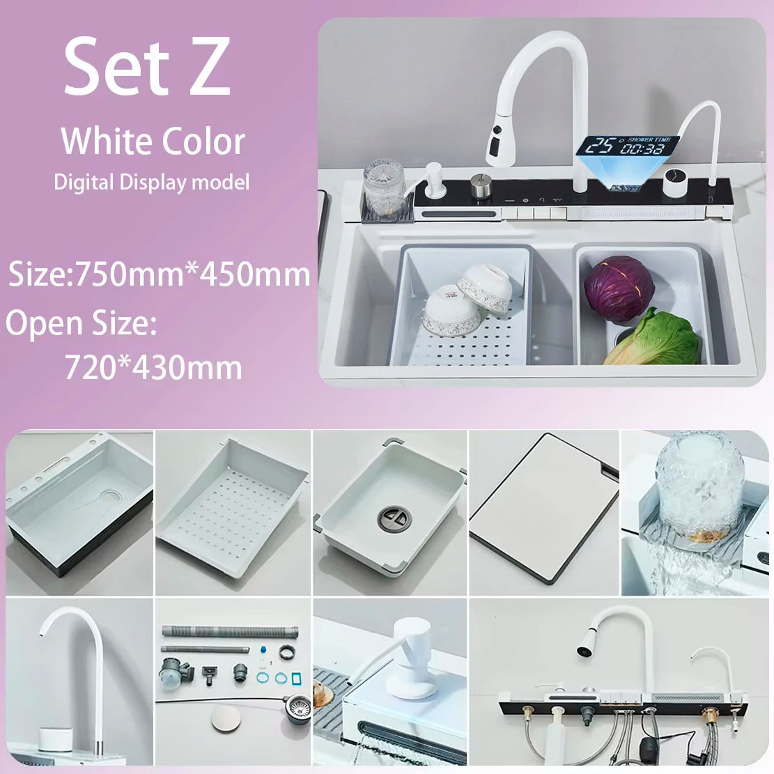 Suguword 304 Stainless Steel Waterfall Kitchen Faucet With Soap Dispenser