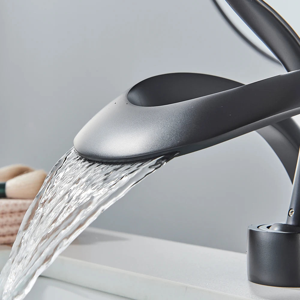 Rozin Waterfall Basin Faucet Bathroom Deck Mount Hot Cold Mixer Tap