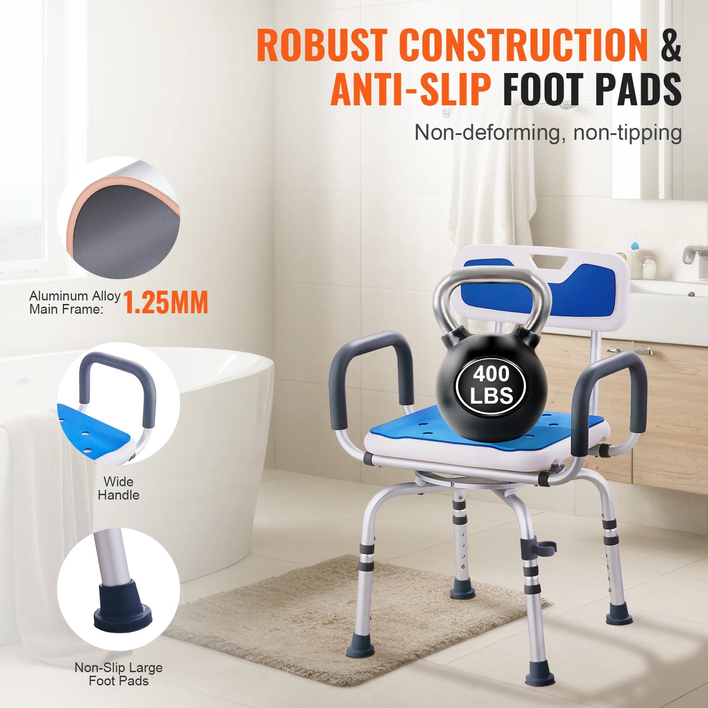 SucceBuy Swivel Shower Chair 360 Adjustable Armrest Non Slip