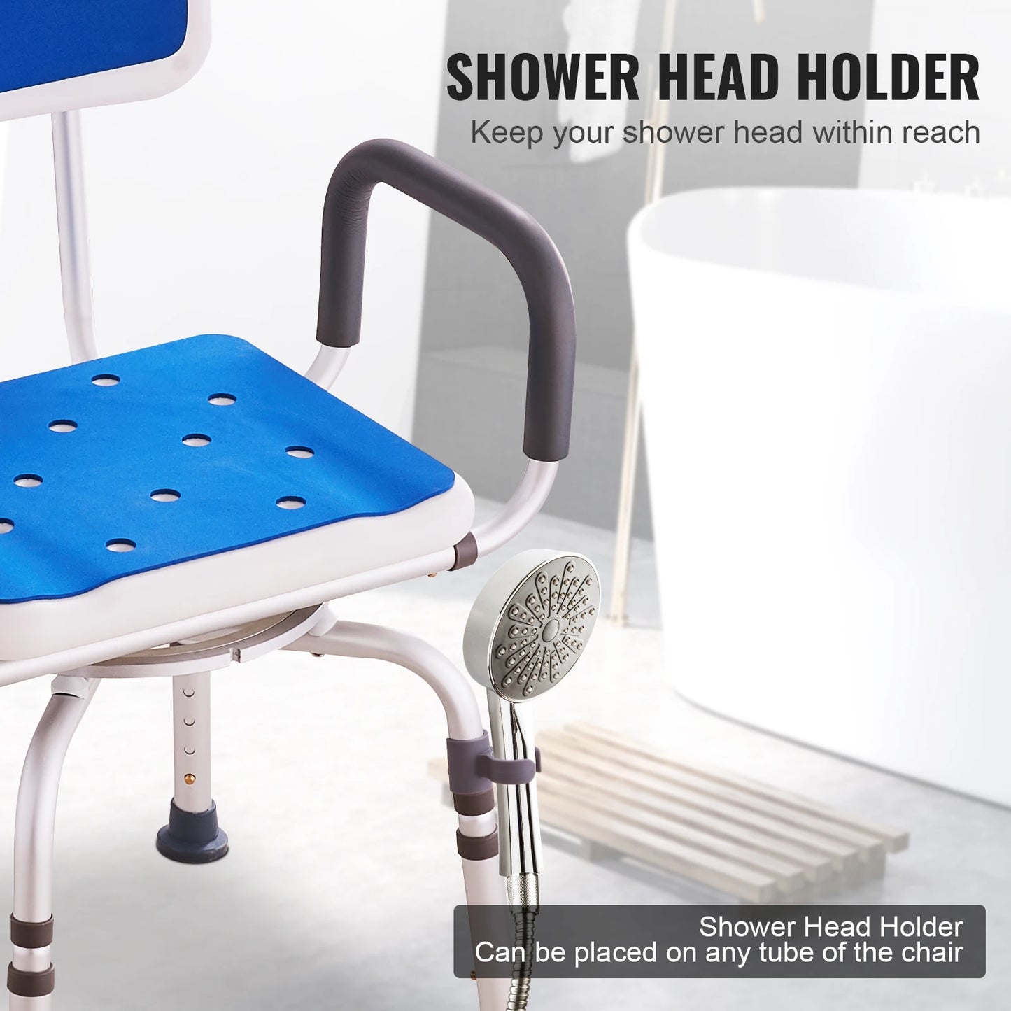 SucceBuy Swivel Shower Chair 360 Adjustable Armrest Non Slip