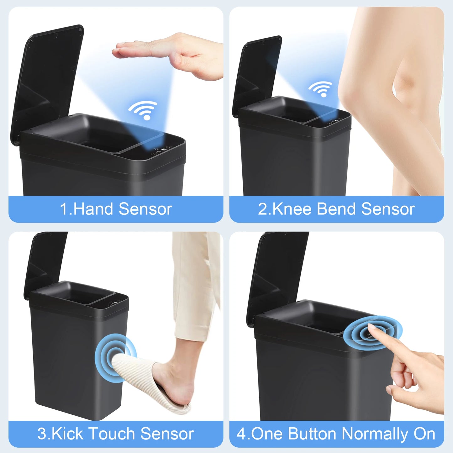 Two Pack Slim Touchless Motion Sensor Trash Cans for Office