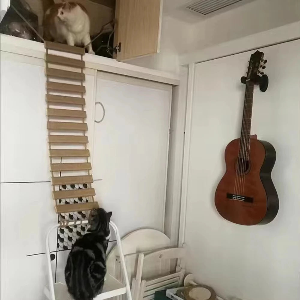 Wooden Sisal Rope Cat Bridge And Climbing Ladder Scratcher