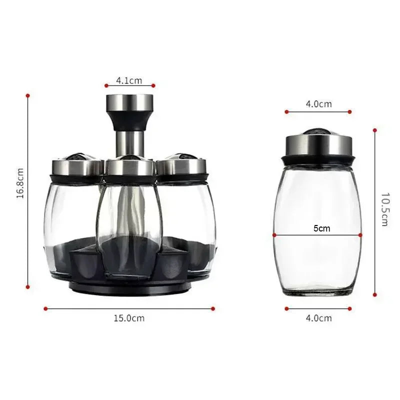 Glass Spice Jar Set With Rack For Seasonings And Salt