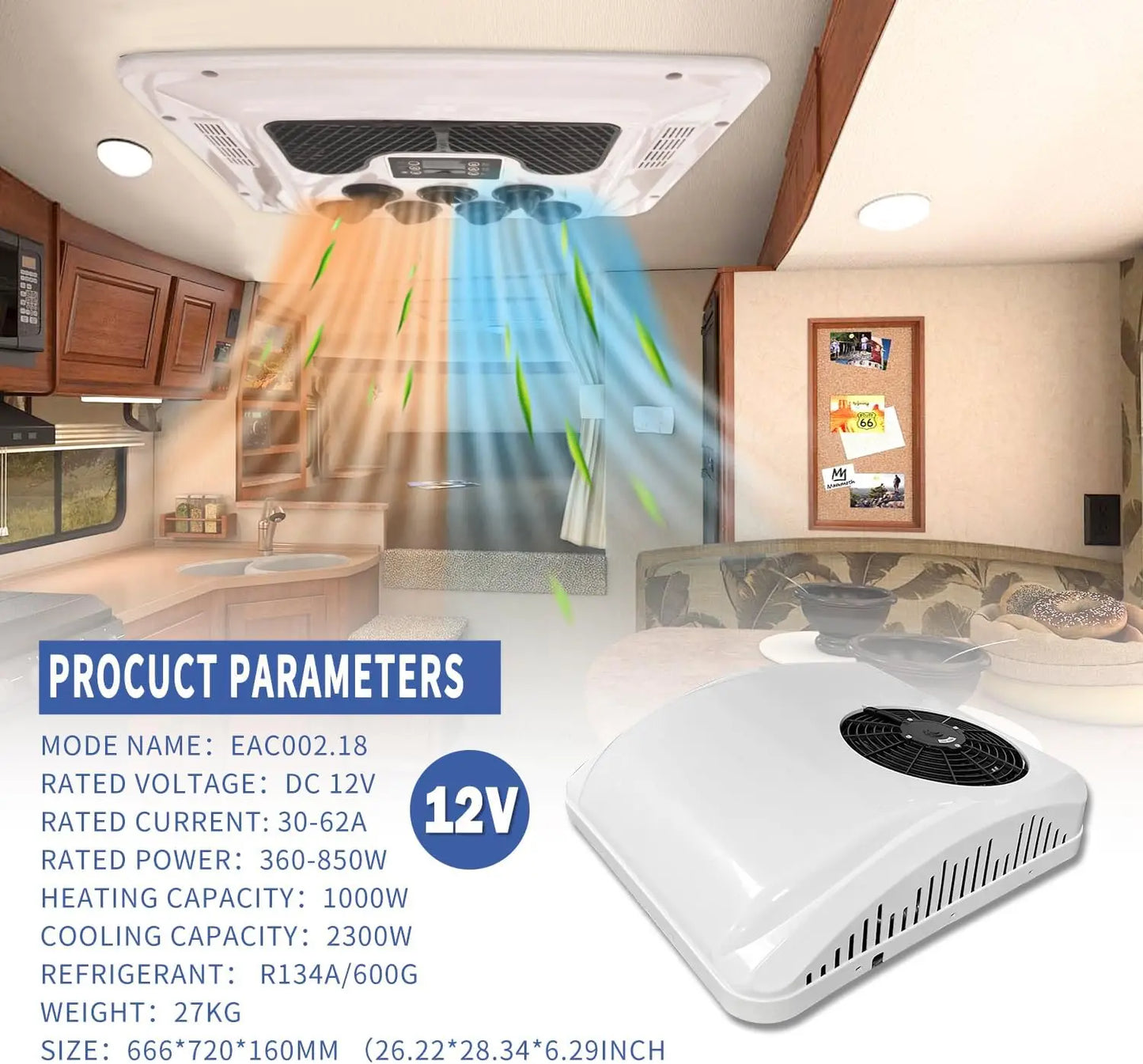 Treeligo 12V RV Roof Air Conditioner 13500 BTU For Camper Van Caravans