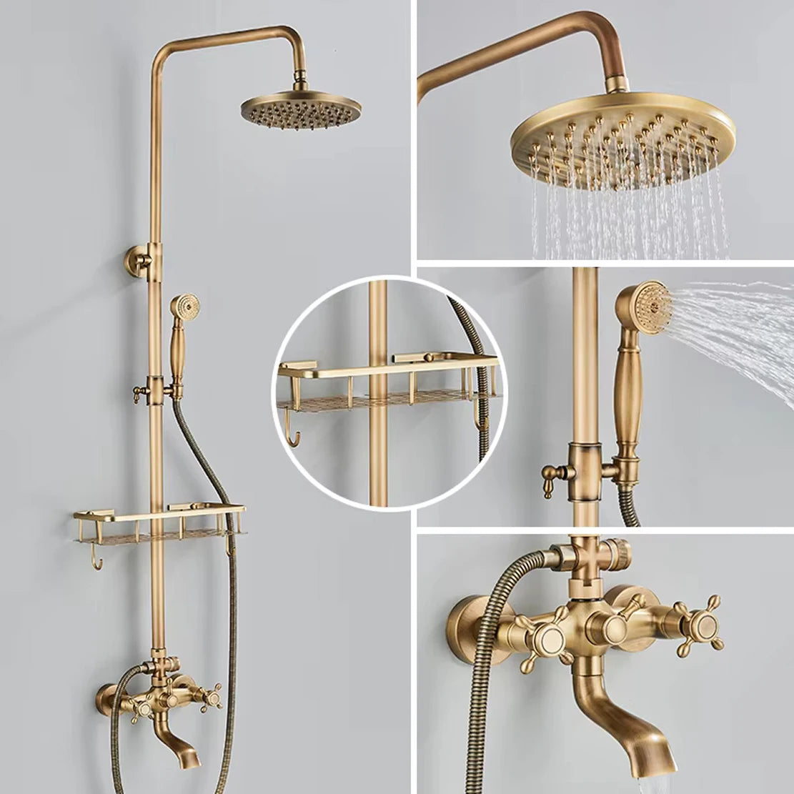 Suguword Shower Faucet Set With Rainfall Head Handshower Wall Mount