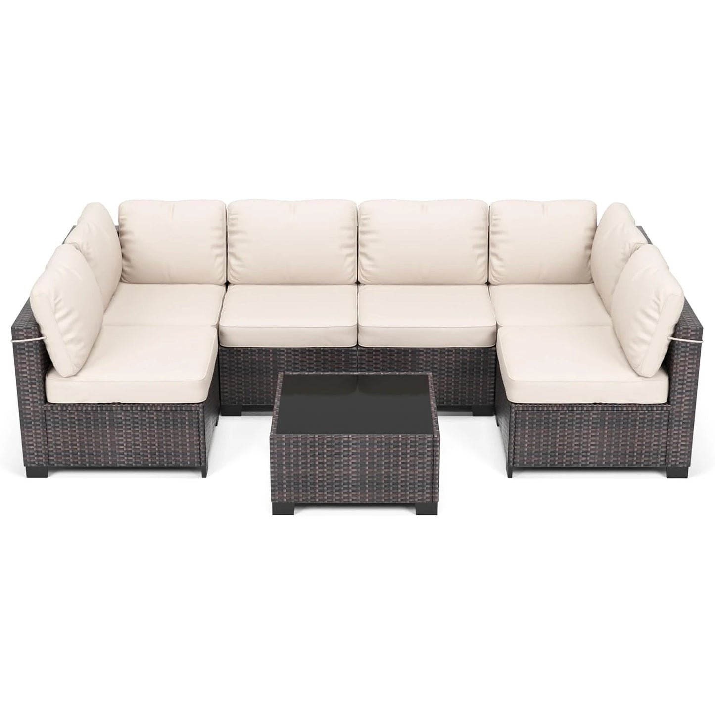 HobbyLane 7-Piece Modular Outdoor Furniture Set PE Rattan Wicker