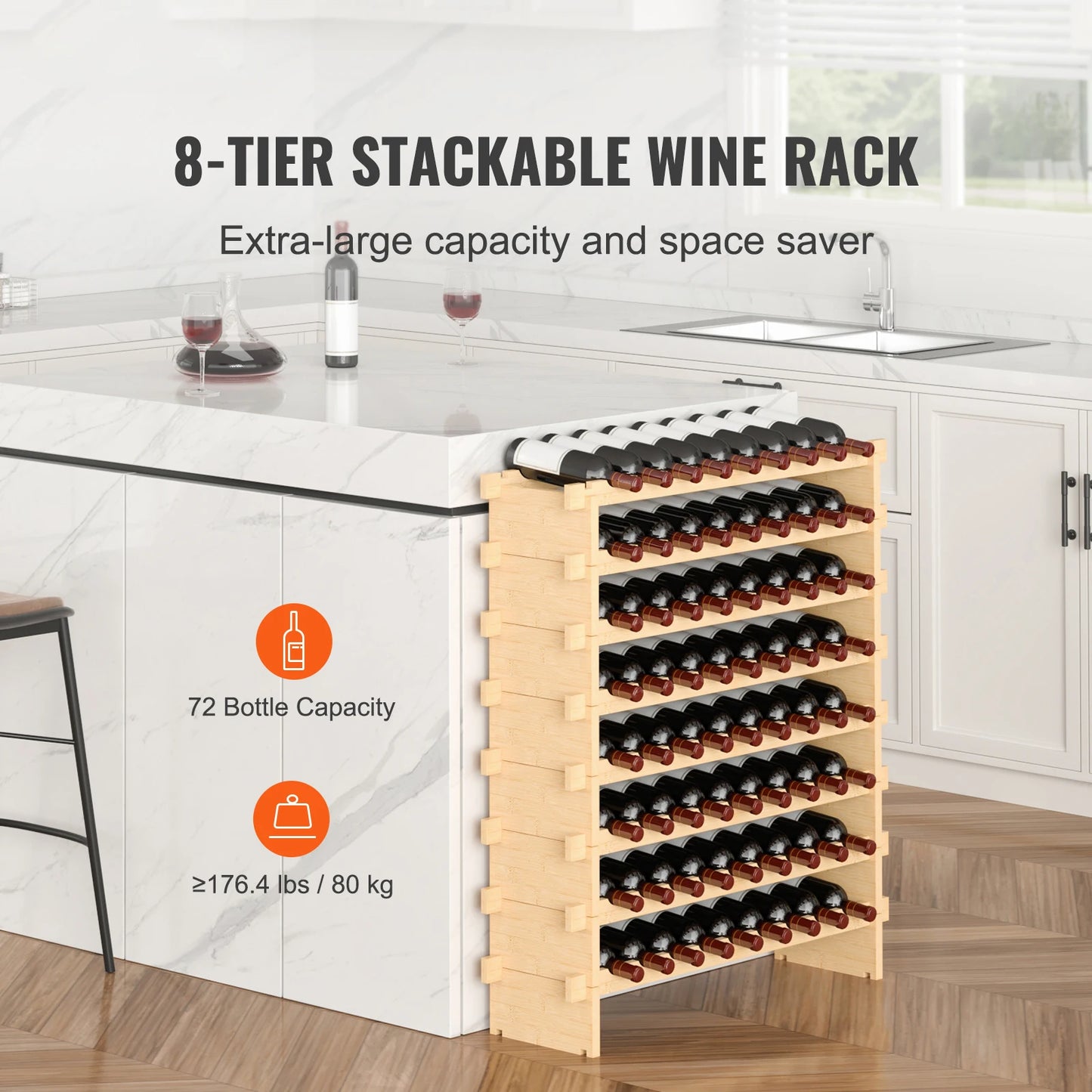 SucceBuy 8 Tier Stackable Bamboo Wine Rack Free Standing Storage