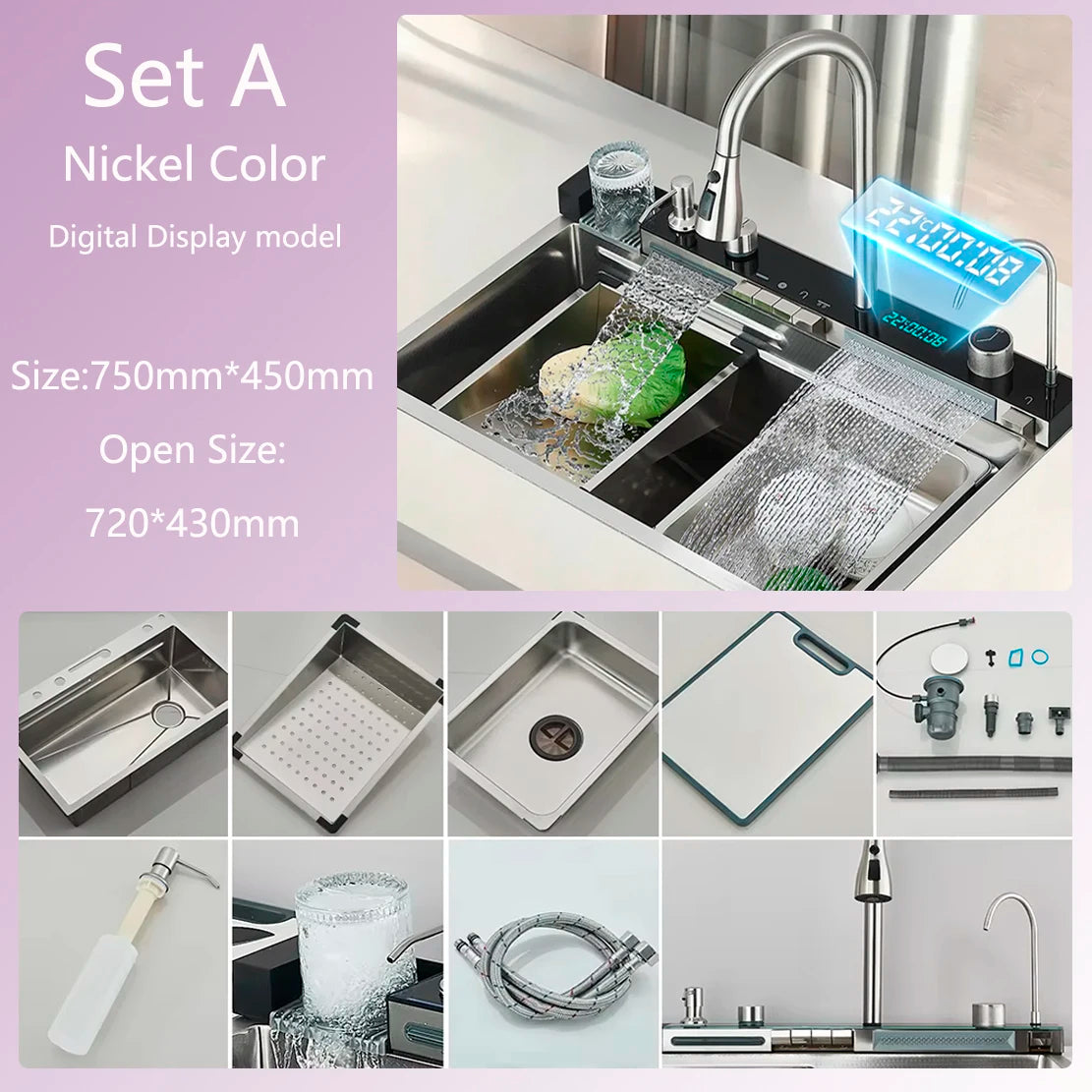 Suguword 304 Stainless Steel Waterfall Kitchen Faucet With Soap Dispenser