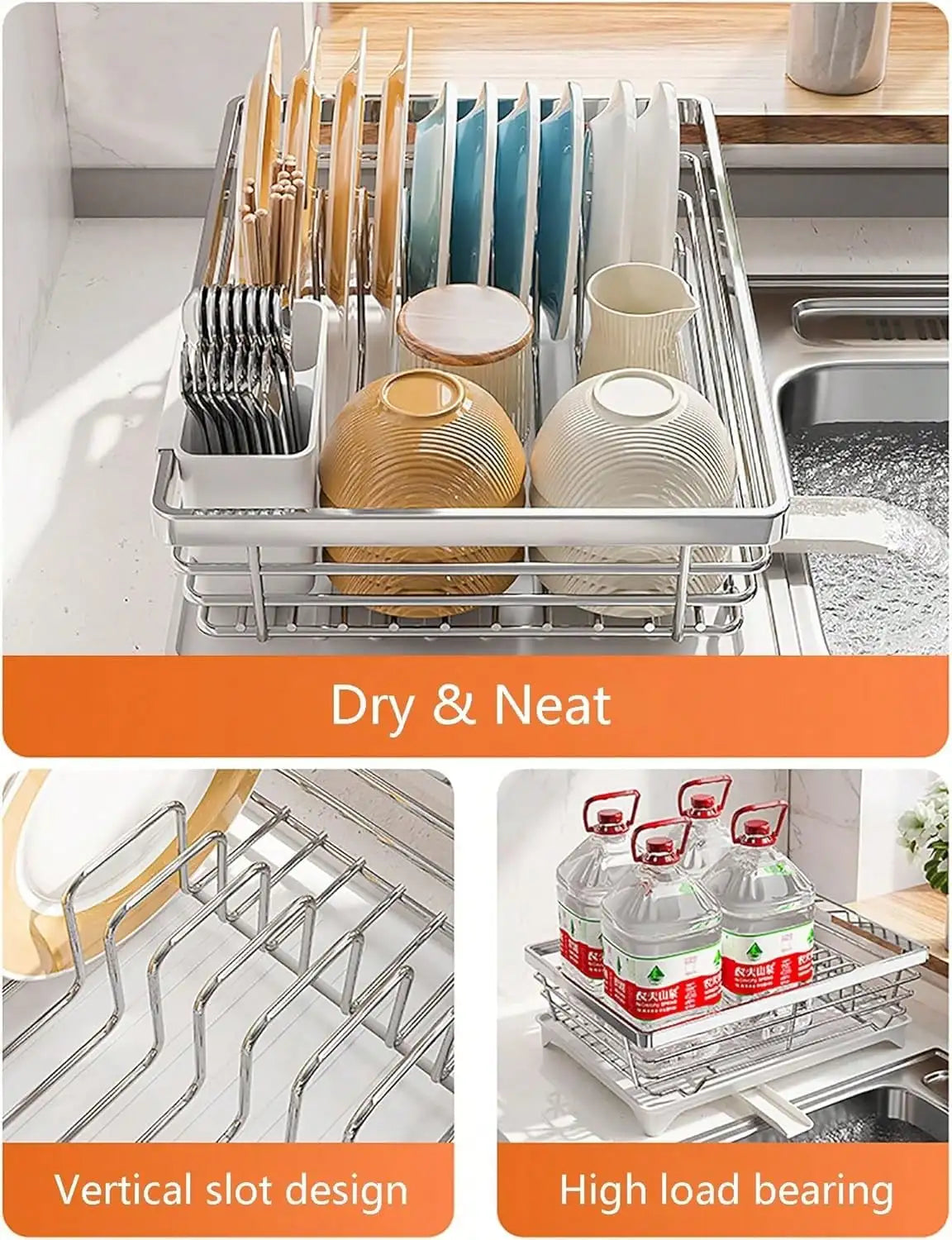 Stainless Steel Rust Resistant Dish Drying Rack With Utensil Holder
