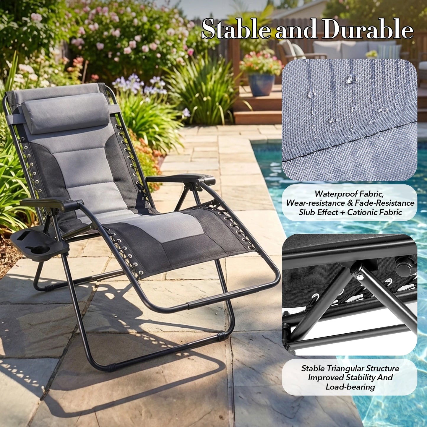 JHK Zero Gravity Padded Reclining Lounge Chair With Cup Holder
