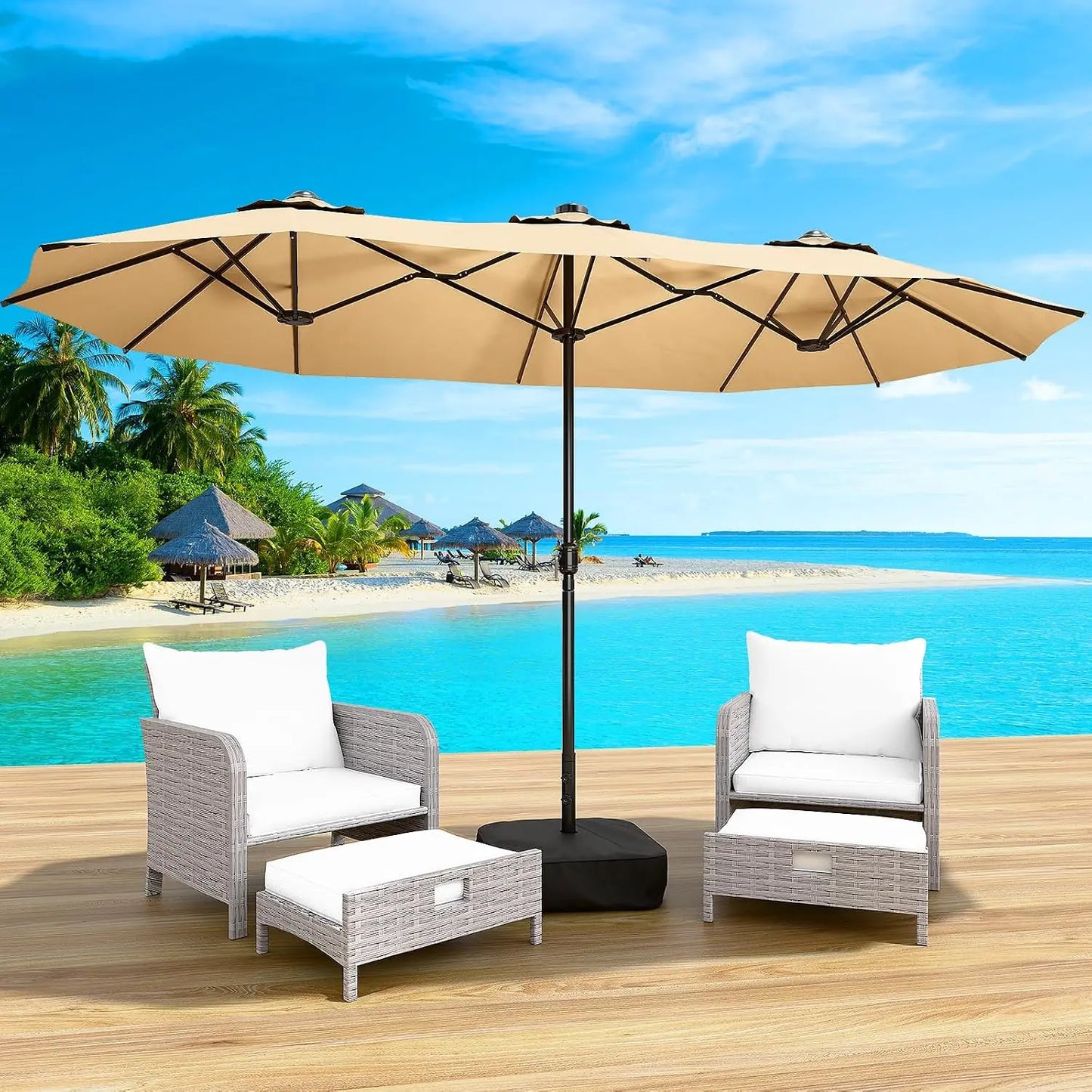 Rectangular Double Sided Outdoor Market Umbrella With Base Included