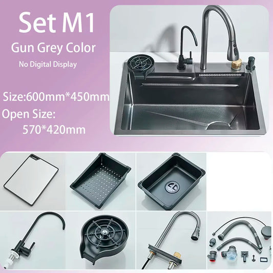 Suguword 304 Stainless Steel Waterfall Kitchen Faucet With Soap Dispenser