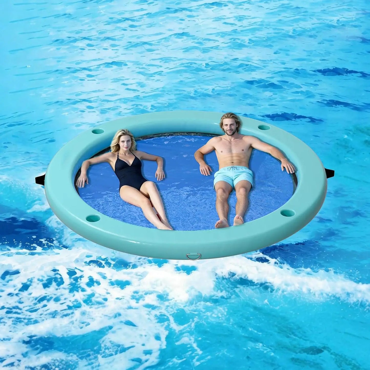 Float Ring With 6 Cup Holders Inflatable Water Hammock