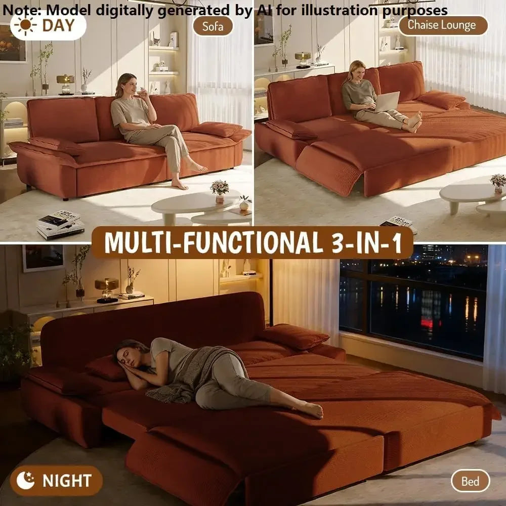Corduroy Sleeper Sofa Bed Pull Out Couch 3 In 1 Convertible