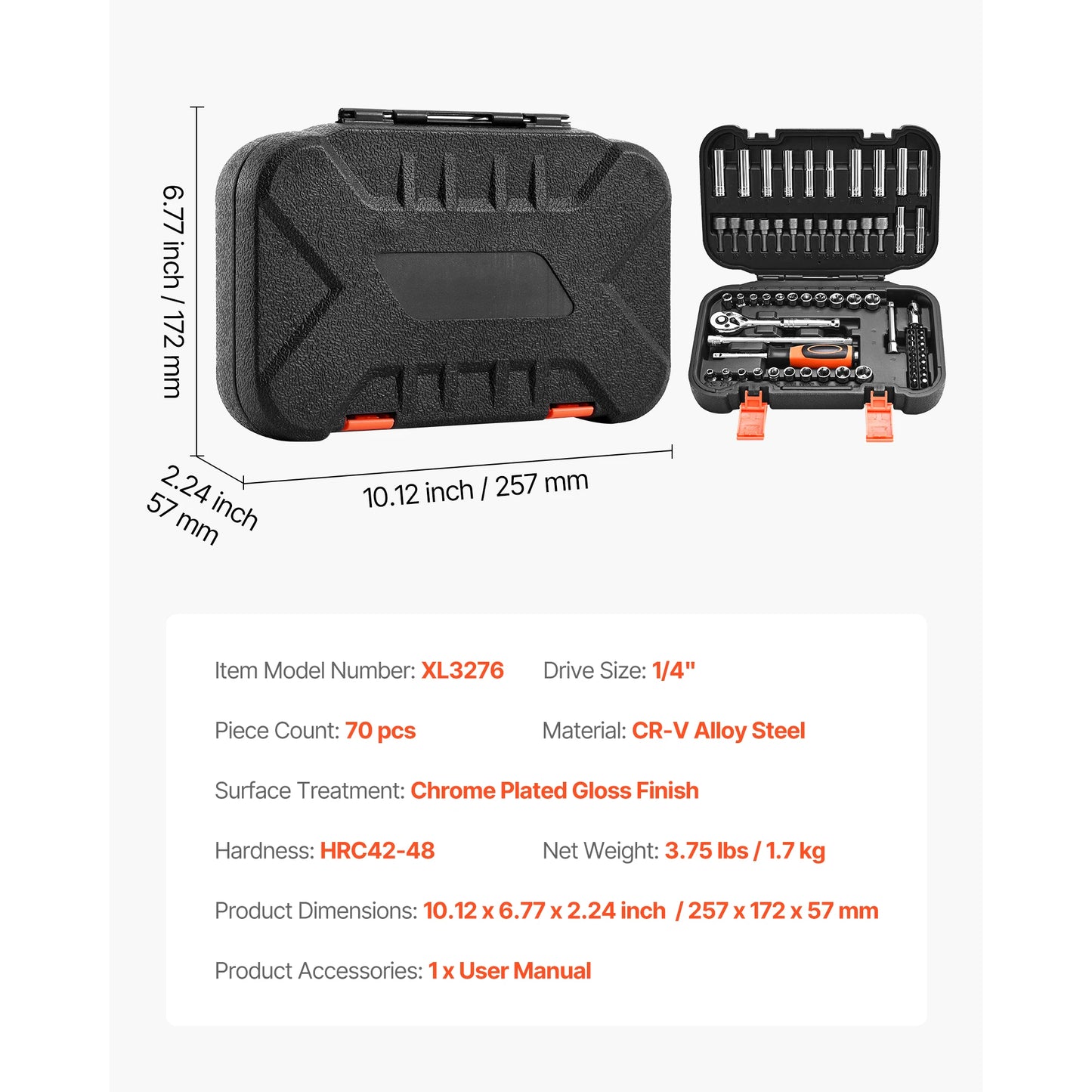 SucceBuy 86 Piece Socket Set Ratchet SAE Metric Tools