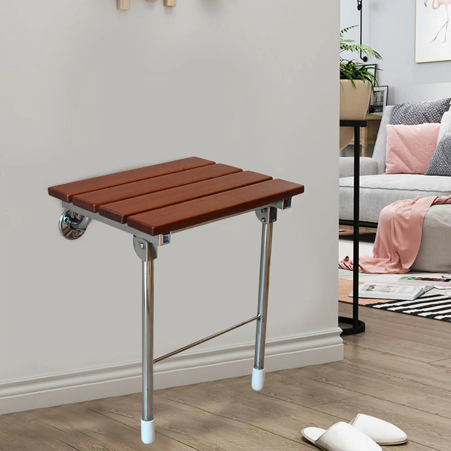 Folding Shower Seat Wall Mounted Solid Wood Bench Design