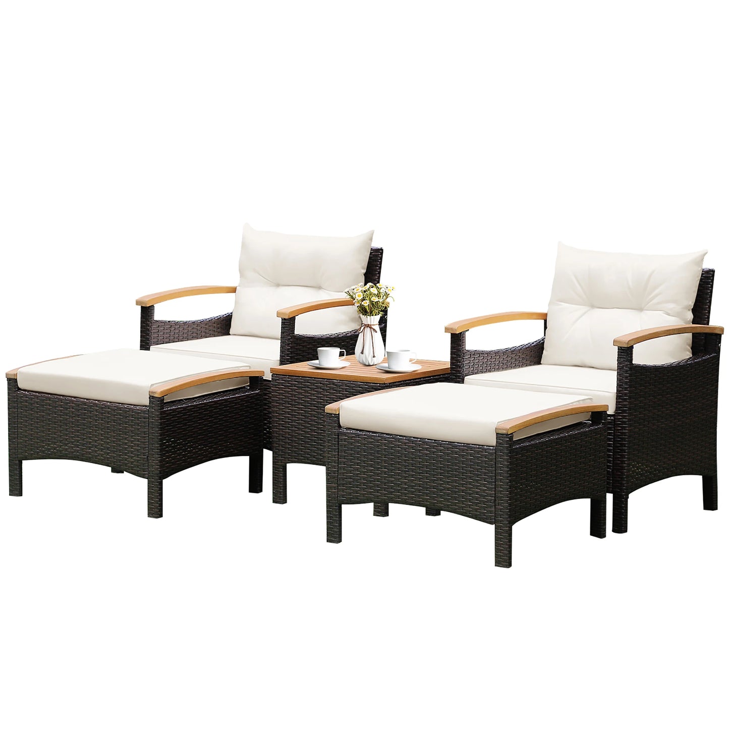 HOMASIS Outdoor Patio Rattan Sofa Set With Wood Top Table