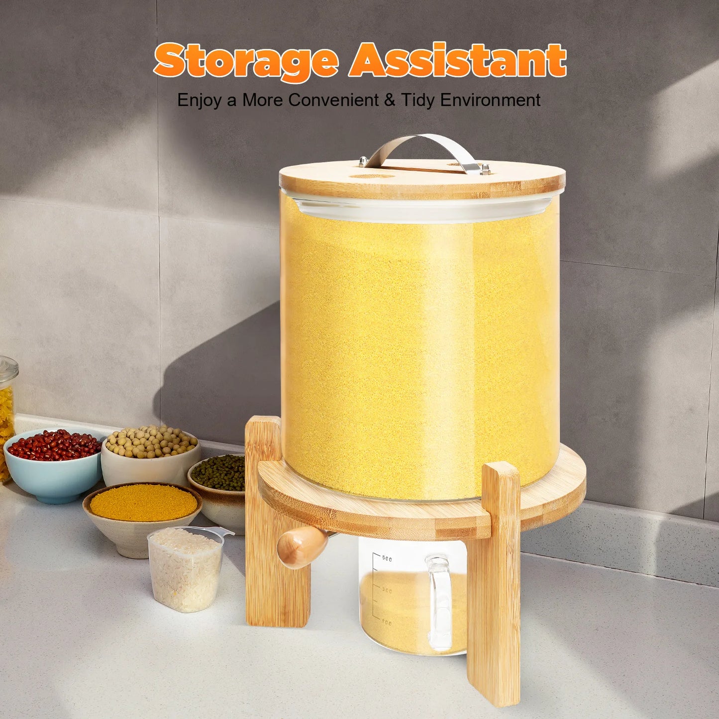 Clear Glass Cereal Dispenser With Airtight Bamboo Lid