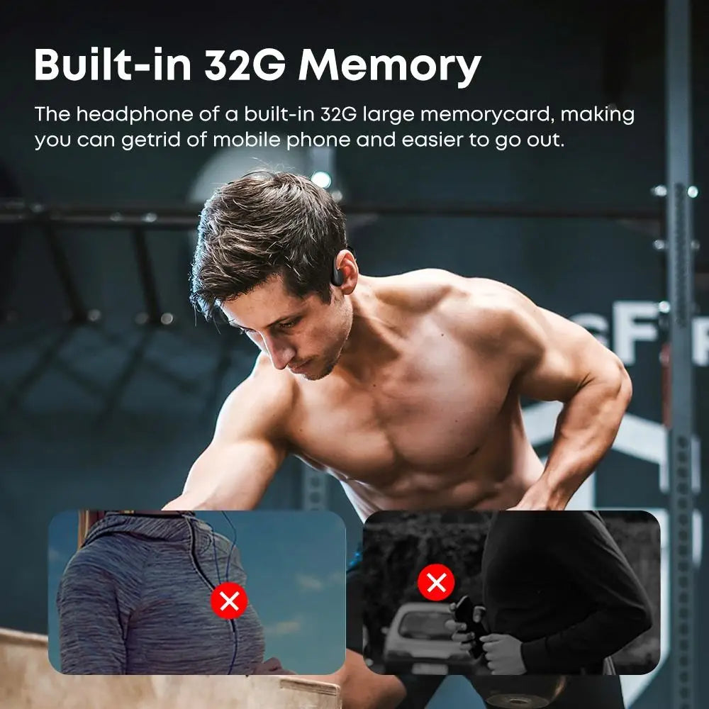 IPX8 Waterproof Bone Conduction Headphones Bluetooth Earbuds With 32GB TF