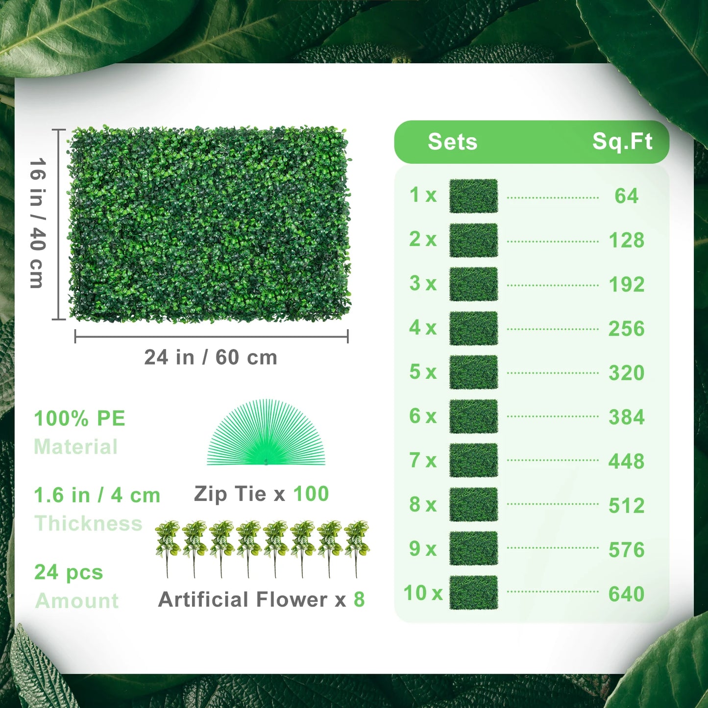 SucceBuy Artificial Boxwood Panel 24 Pcs Hedge Wall Backdrop