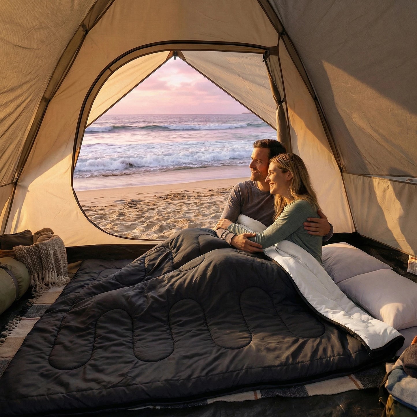 Double Sleeping Bag With Pillow For Two Person Three Season