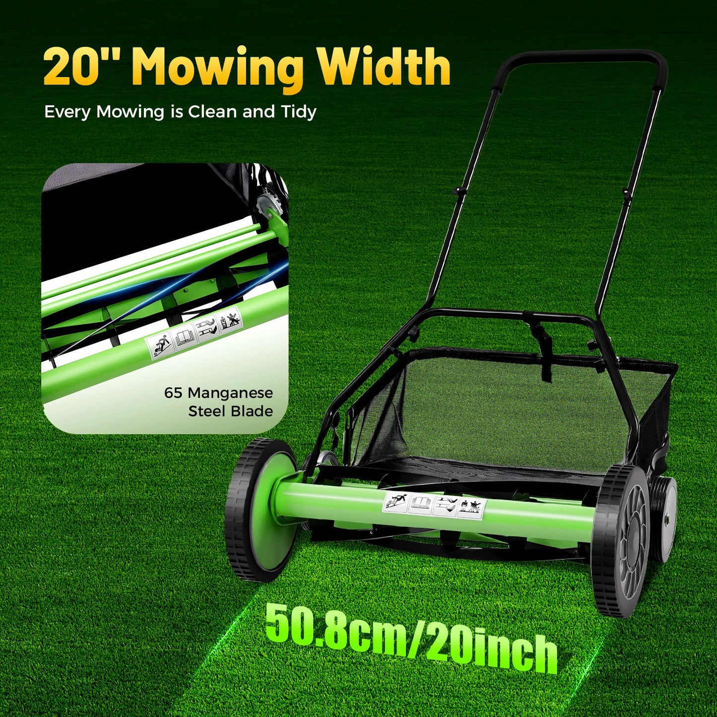 Push Reel Lawn Mower With Adjustable Cutting Height Catcher