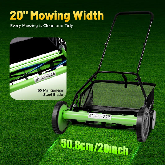Push Reel Lawn Mower With Adjustable Cutting Height Catcher