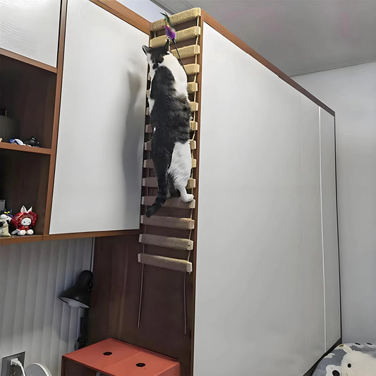 Wooden Sisal Rope Cat Bridge And Climbing Ladder Scratcher