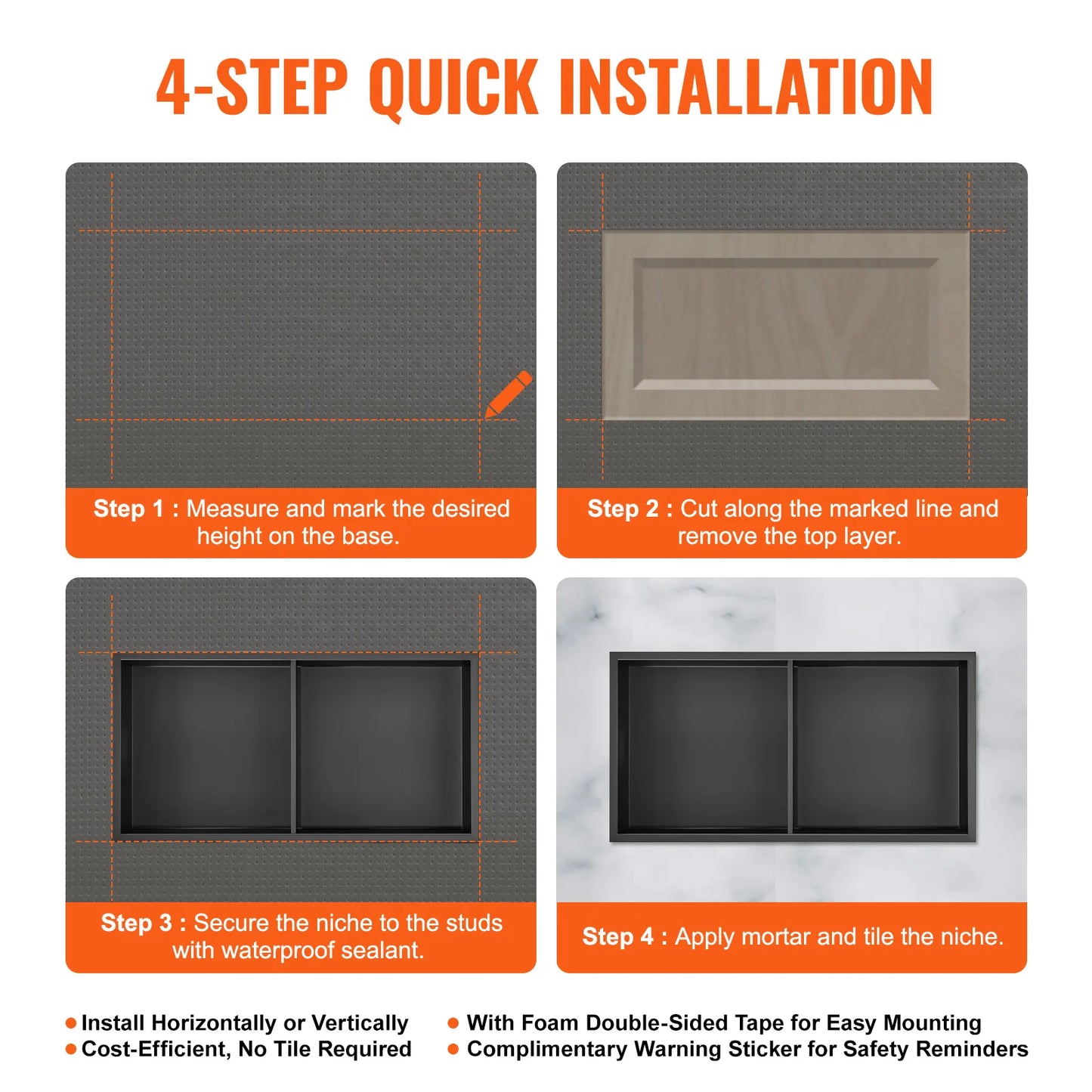 SucceBuy Stainless Steel Shower Niche Wall Inserted Recessed Double Shelves